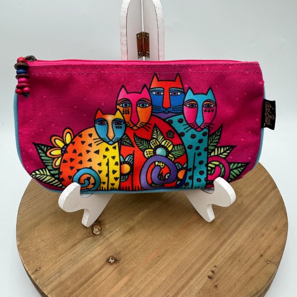Laurel Burch Cosmetic Bag Set, Feline Clan Cat family a bunch cats colorful vibr